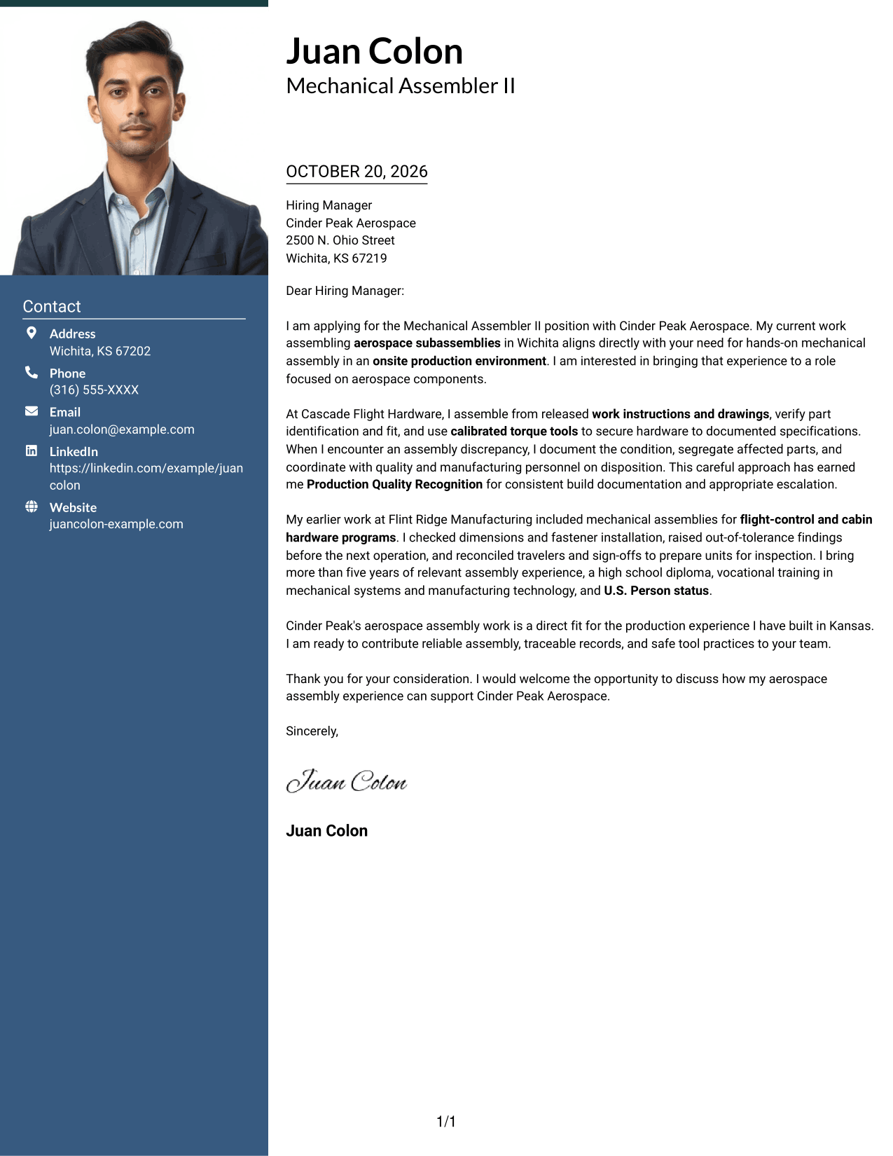 Cover letter example — page 1