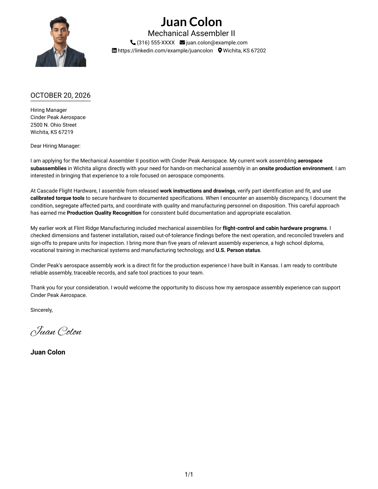 Cover letter example — page 1