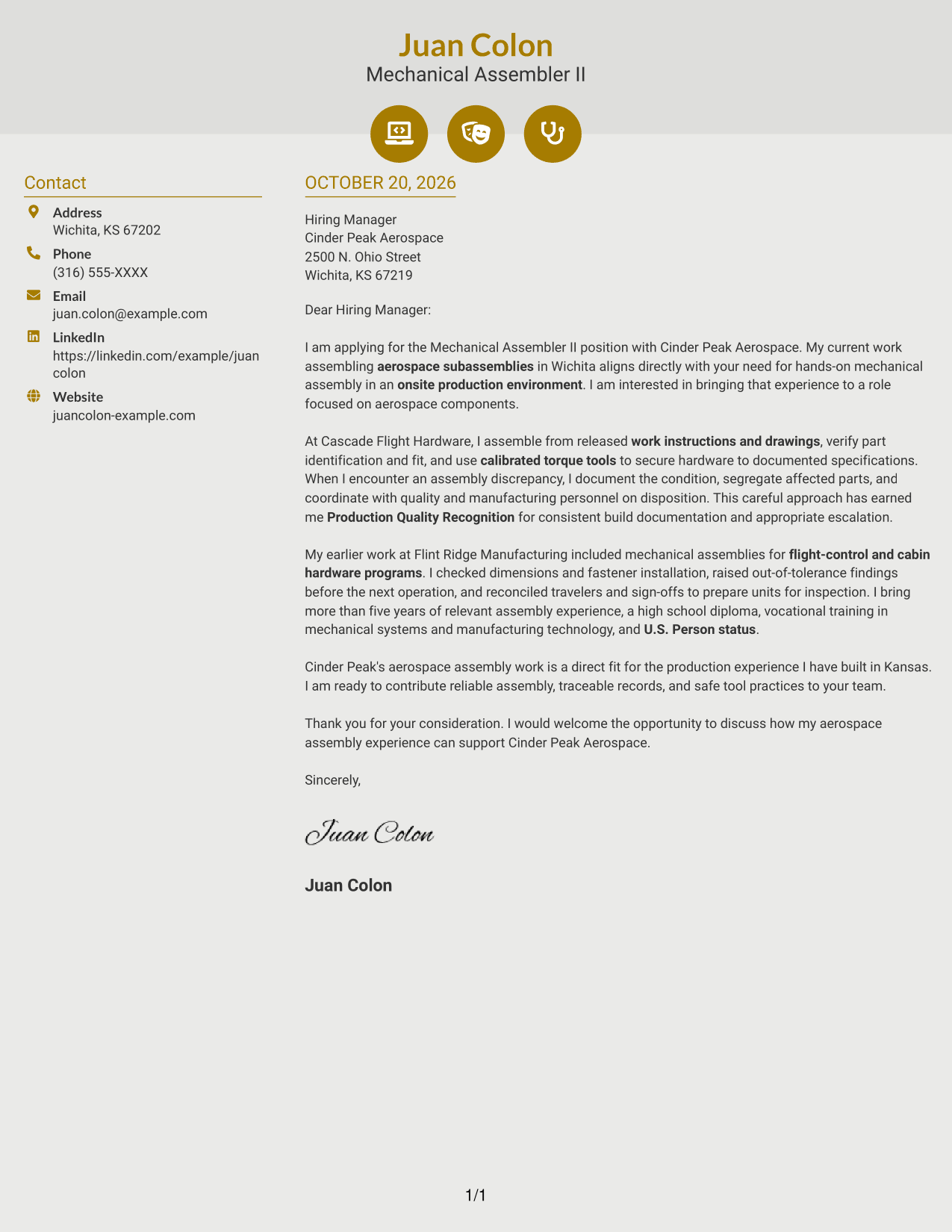 Cover letter example — page 1