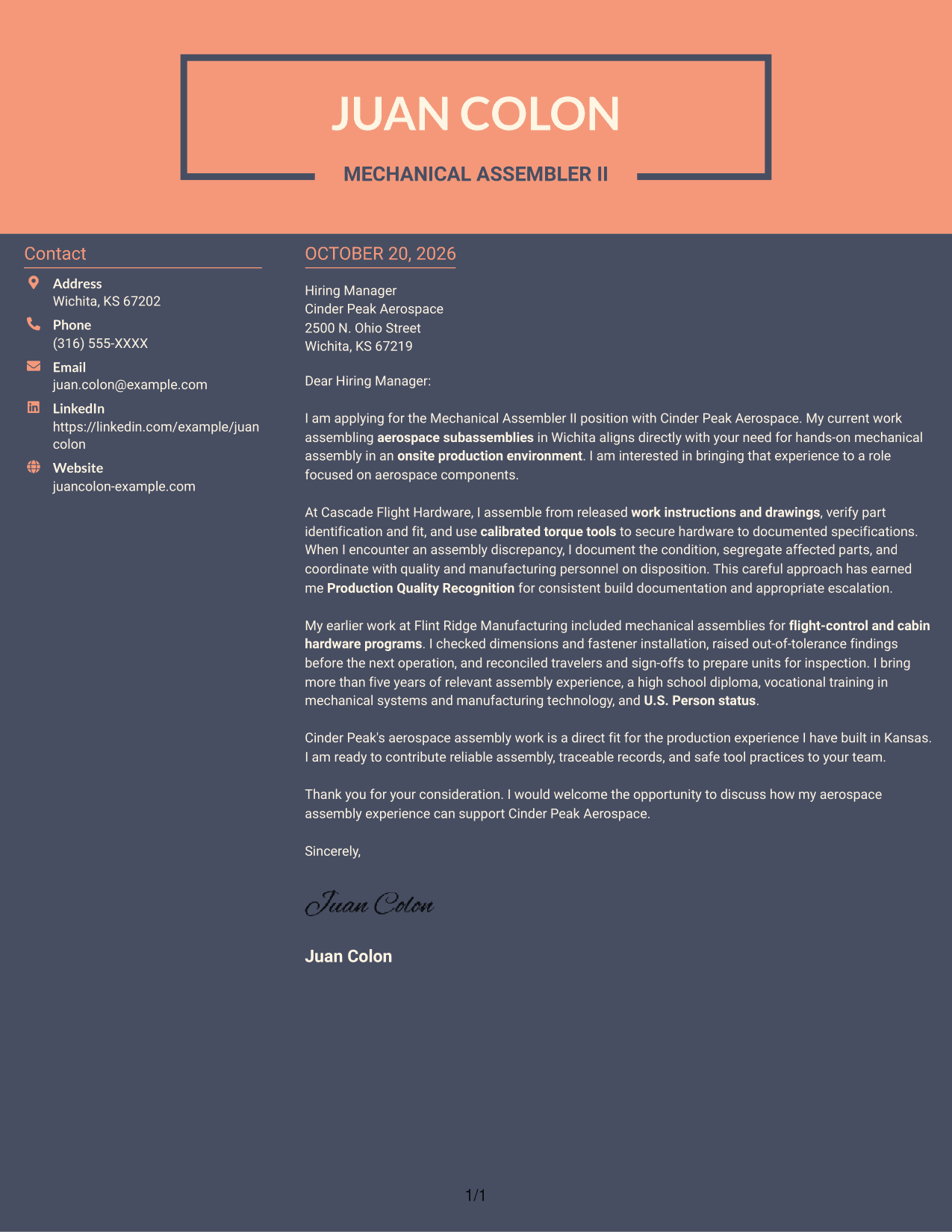 Cover letter example — page 1