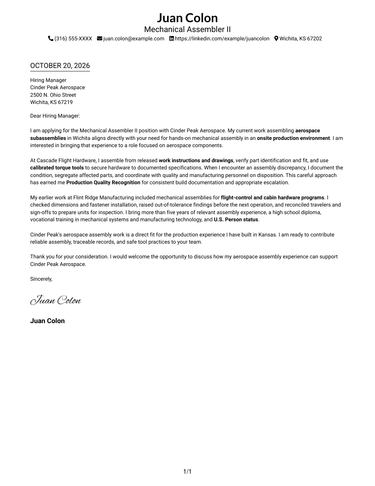 Cover letter example — page 1