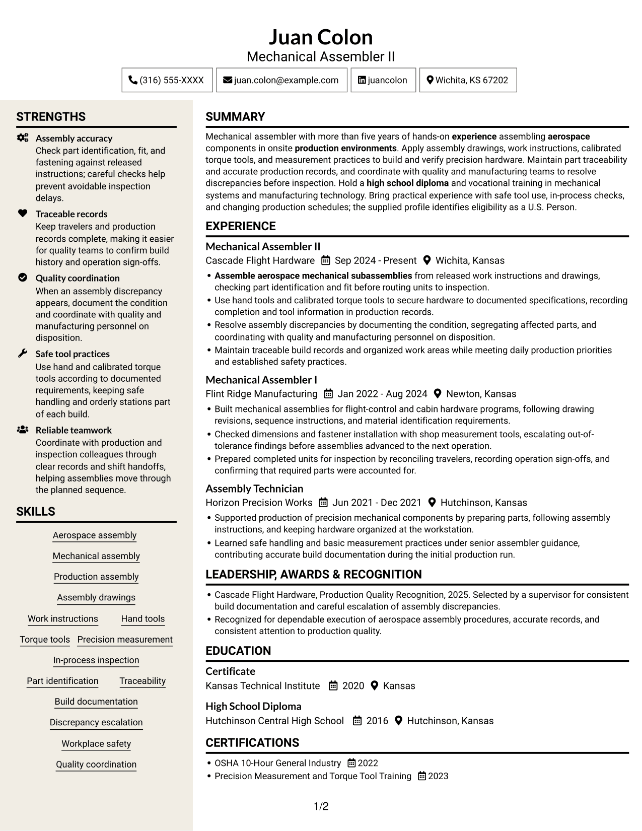 Resume example — page 1