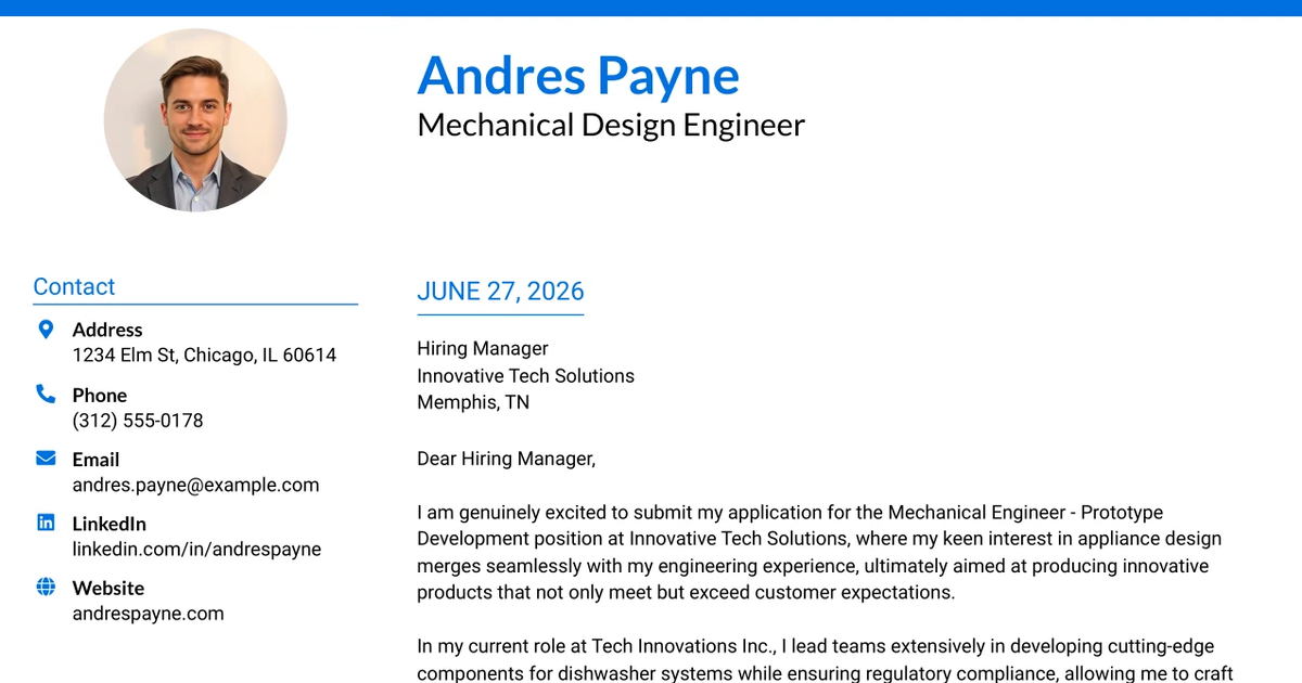 30+ Mechanical Design Engineer Cover Letter Templates with Example 2026