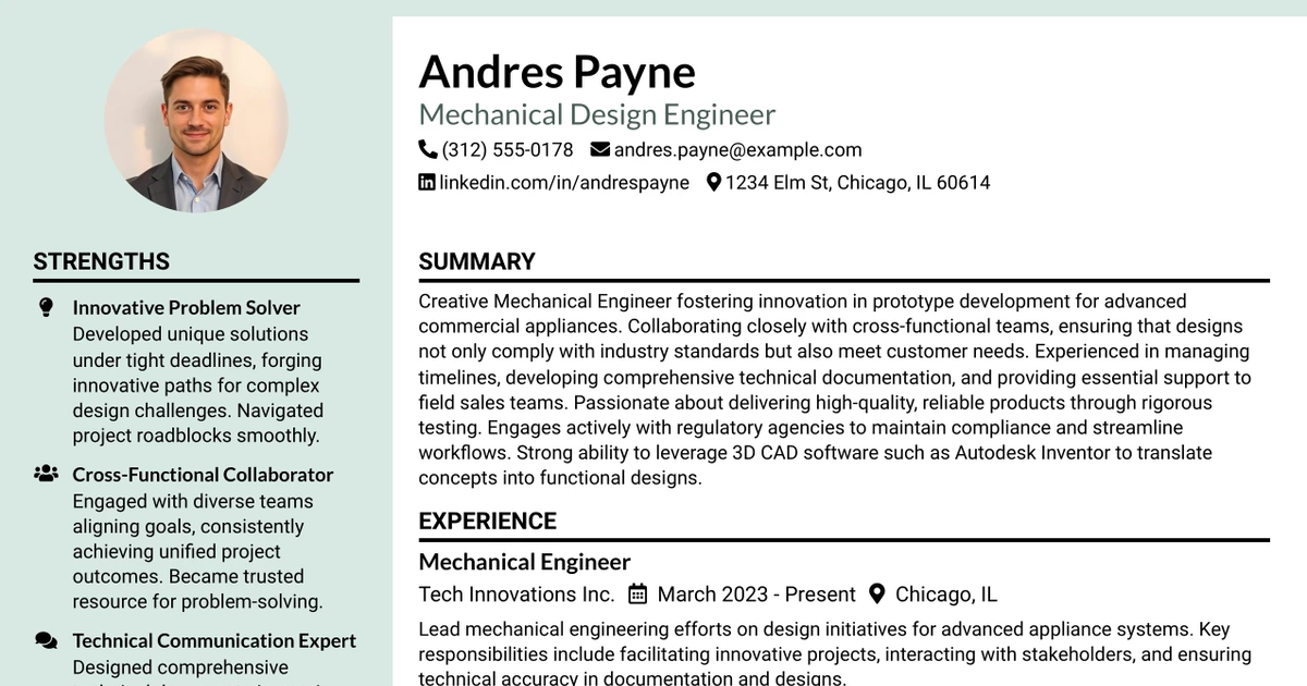 33 Mechanical Design Engineer Resume Templates with Example 2026 (ATS-Optimized)
