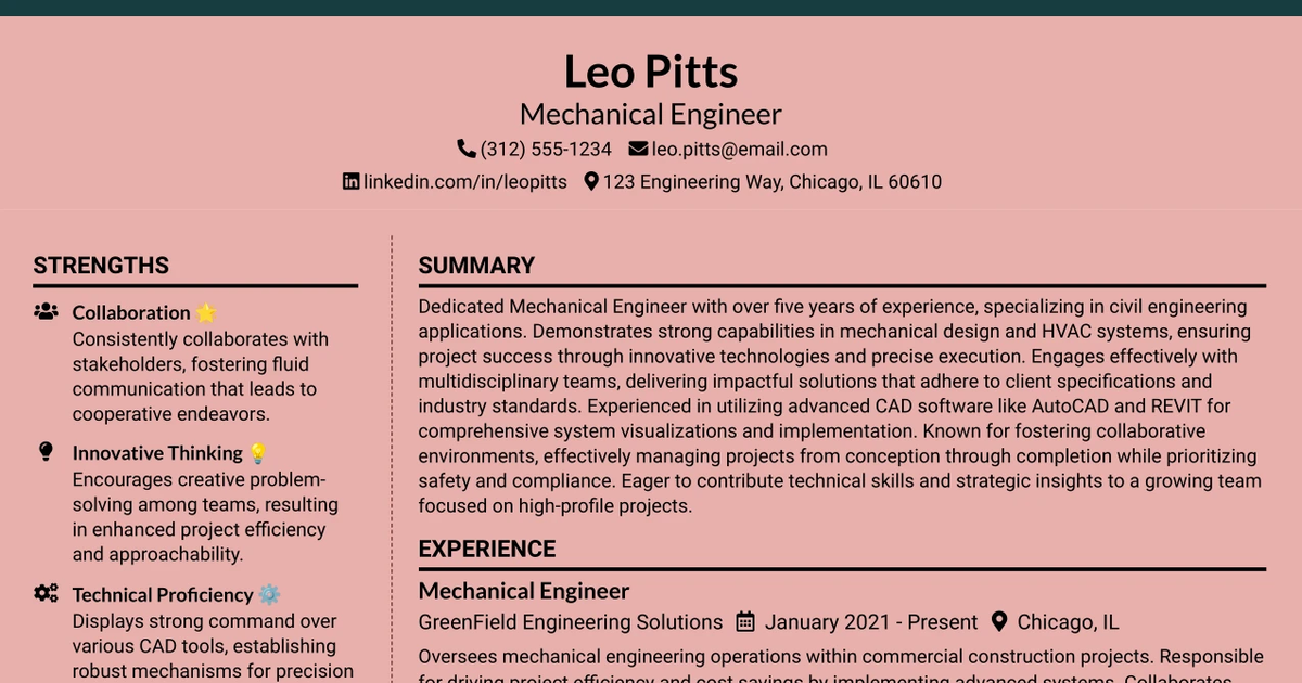 33 Mechanical Engineer - Civil Resume Templates with Example 2026 (ATS-Optimized)