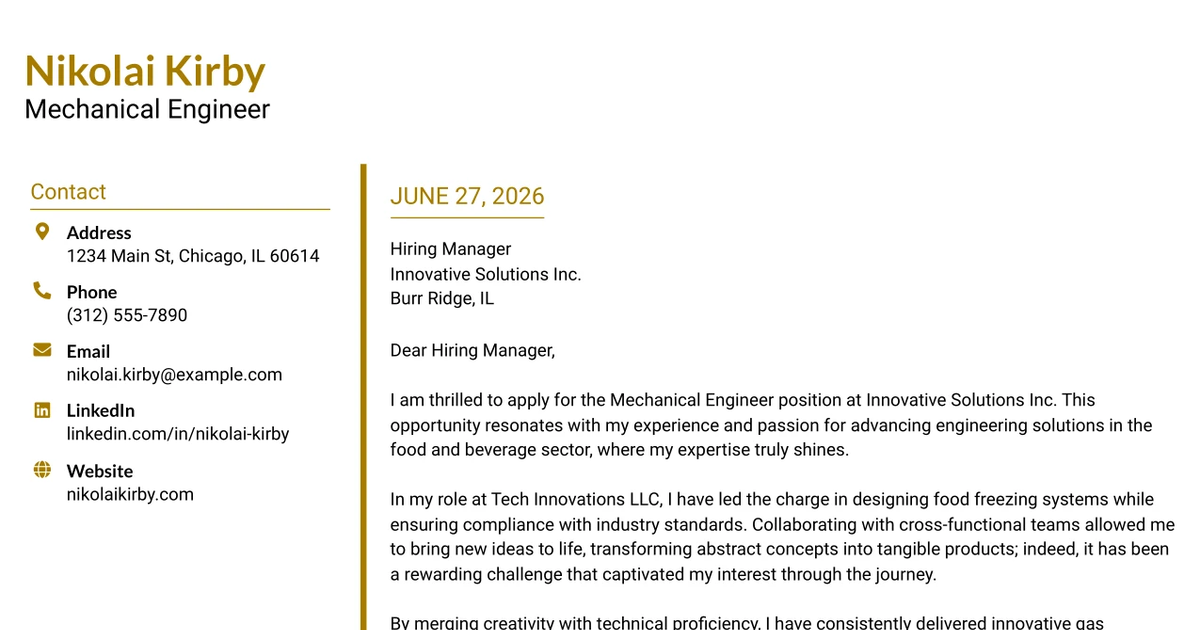 30+ Mechanical Engineer Cover Letter Templates with Example 2026