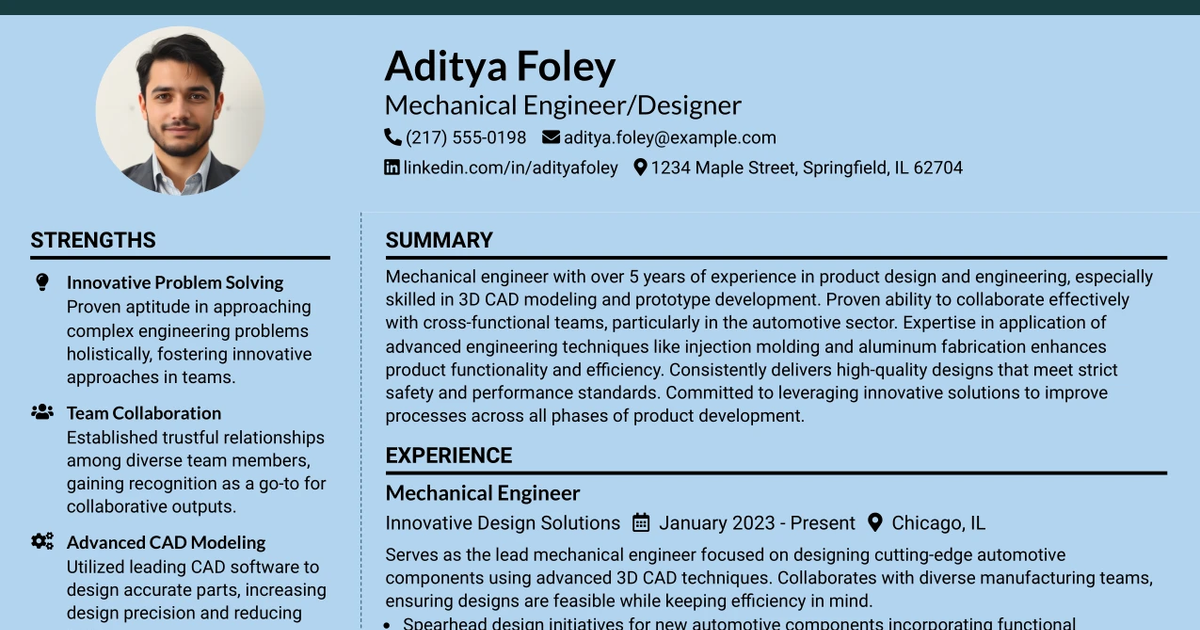 33 Mechanical Engineer/Designer Resume Templates with Example 2026 (ATS-Optimized)