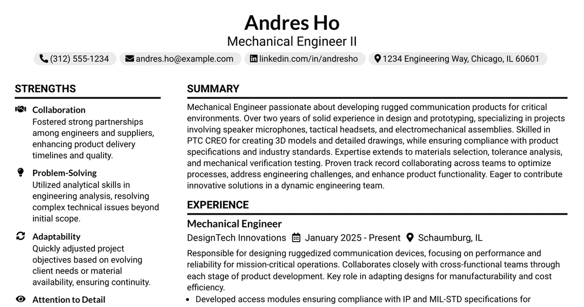 33 Mechanical Engineer II - Communications Resume Templates with Example 2026 (ATS-Optimized)