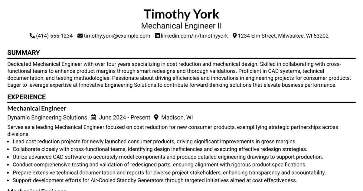 33 Mechanical Engineer II Resume Templates with Example 2026 (ATS-Optimized)