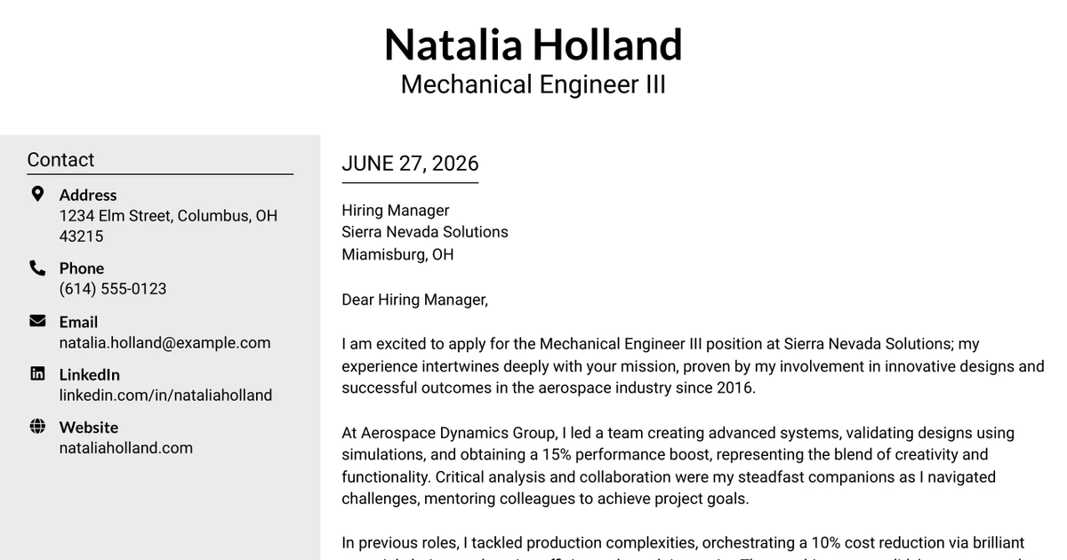 30+ Mechanical Engineer III Cover Letter Templates with Example 2026