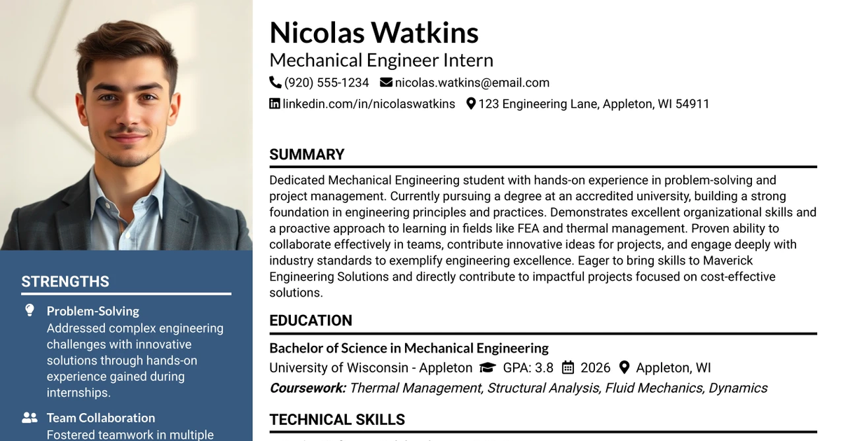 33 Mechanical Engineer Intern Resume Templates with Example 2026 (ATS-Optimized)