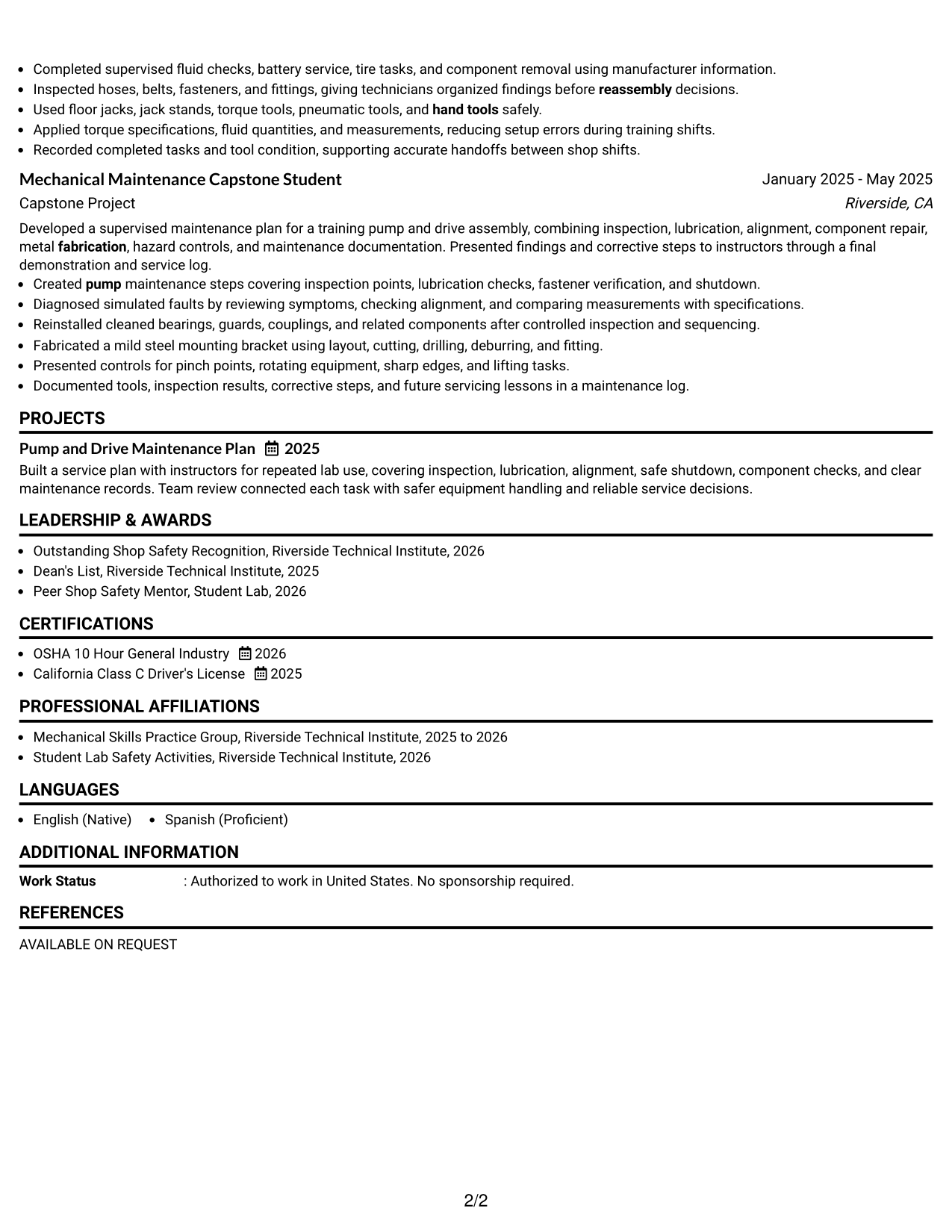 Resume Example Page 2