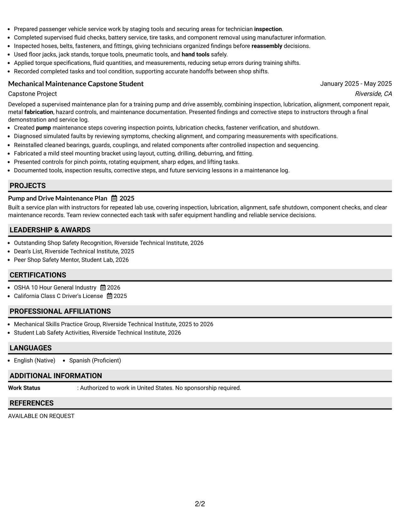Resume Example Page 2