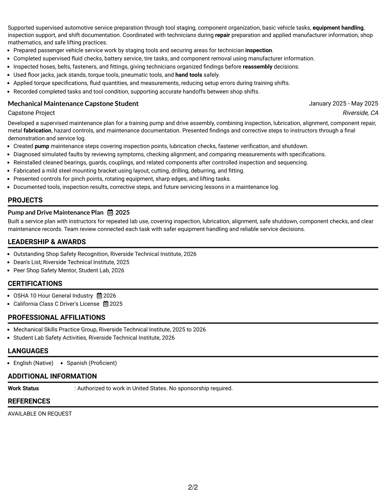 Resume Example Page 2