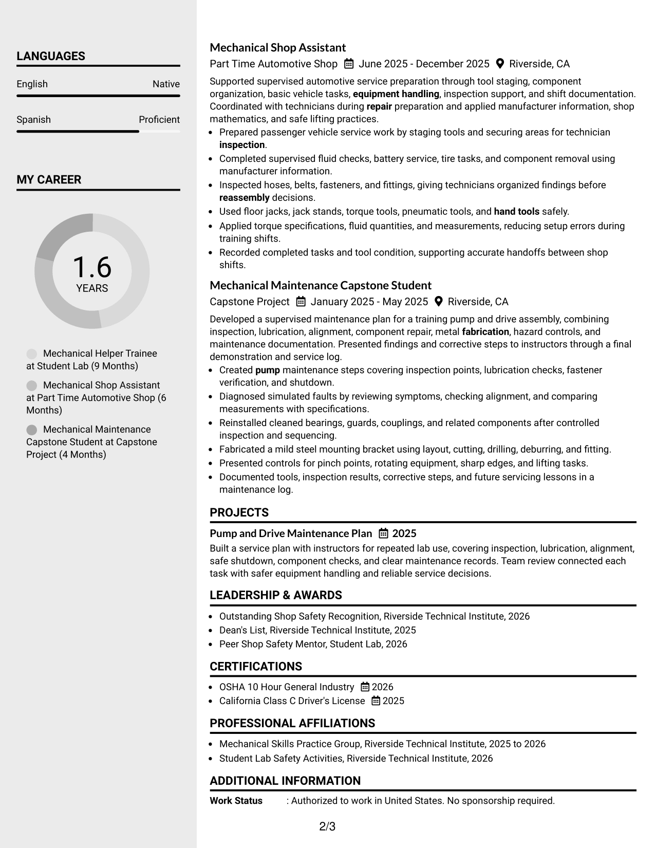 Resume Example Page 2