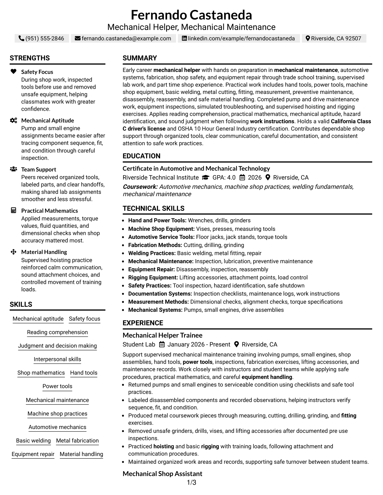 Resume Example Page 1