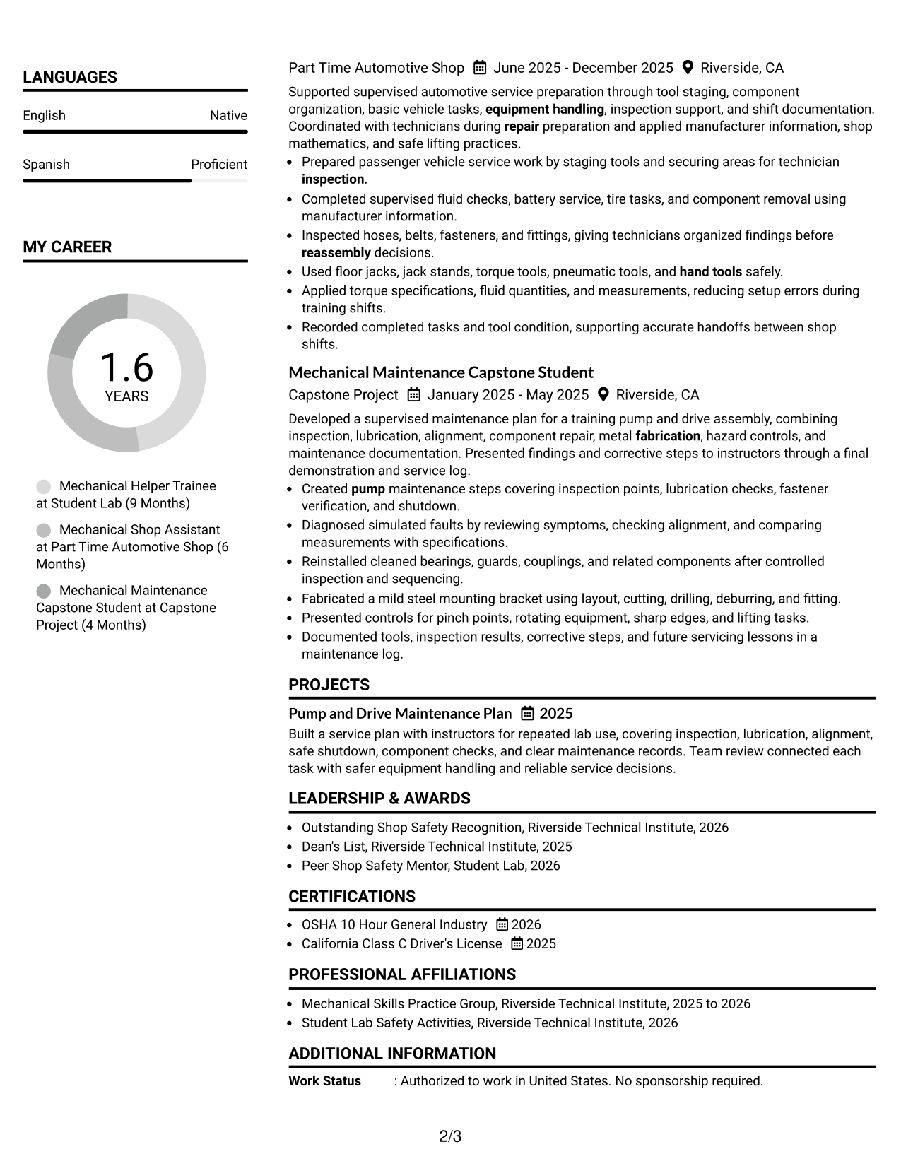 Resume Example Page 2