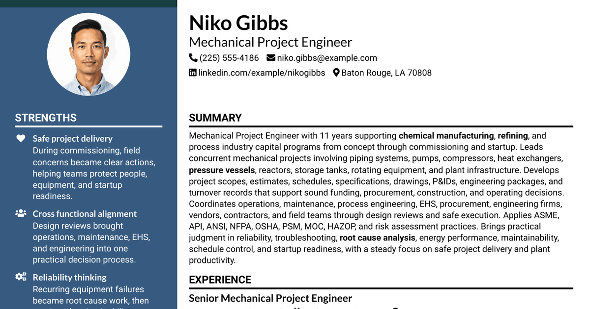7 Mechanical Project Engineer Resume Templates with Example