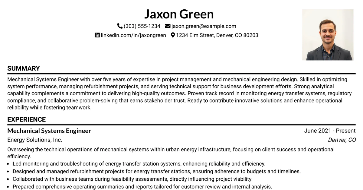 33 Mechanical Systems Engineer Resume Templates with Example 2026 (ATS-Optimized)
