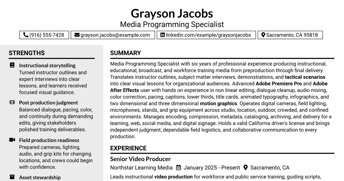 7 Media Programming Specialist Resume Templates with Example