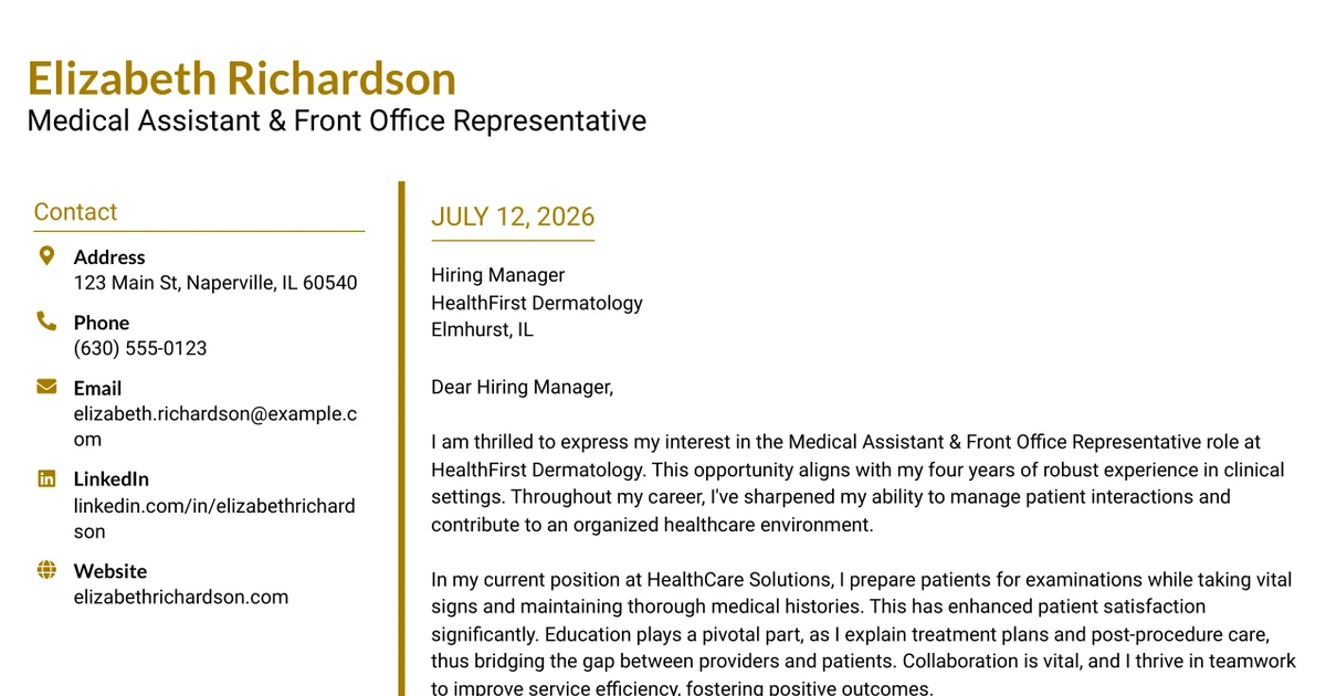 30+ Medical Assistant & Front Office Representative Cover Letter Templates with Example 2026
