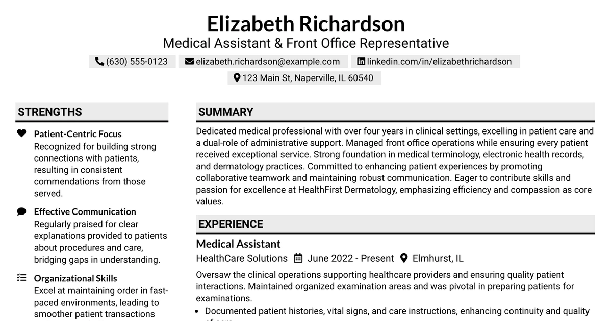 33 Medical Assistant & Front Office Representative Resume Templates with Example 2026 (ATS-Optimized)