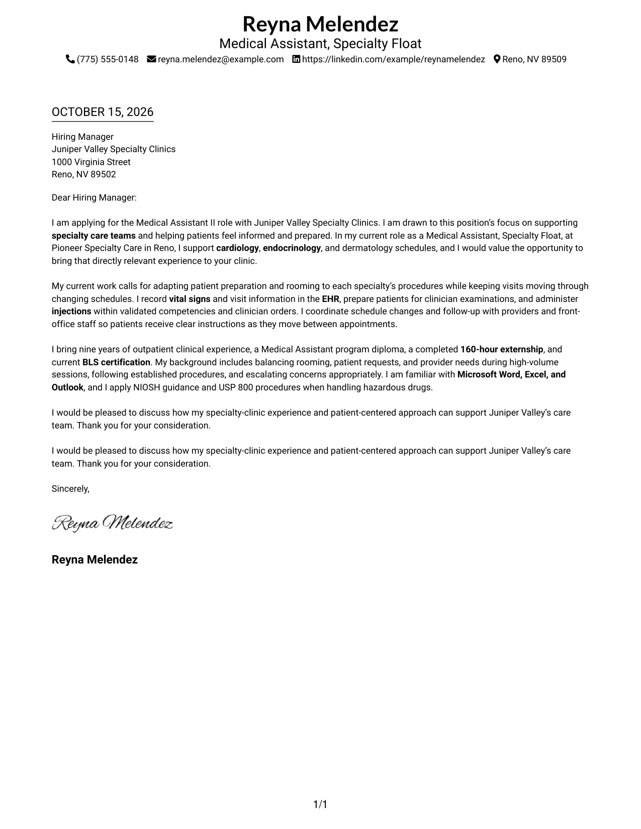Cover letter example — page 1