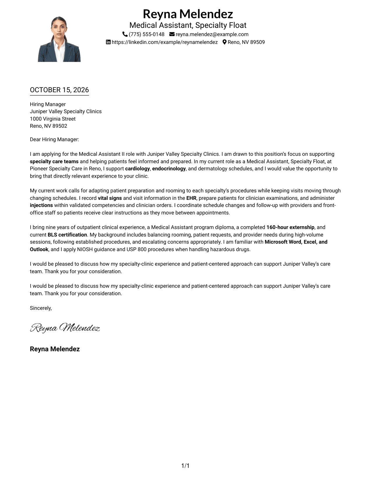 Cover letter example — page 1