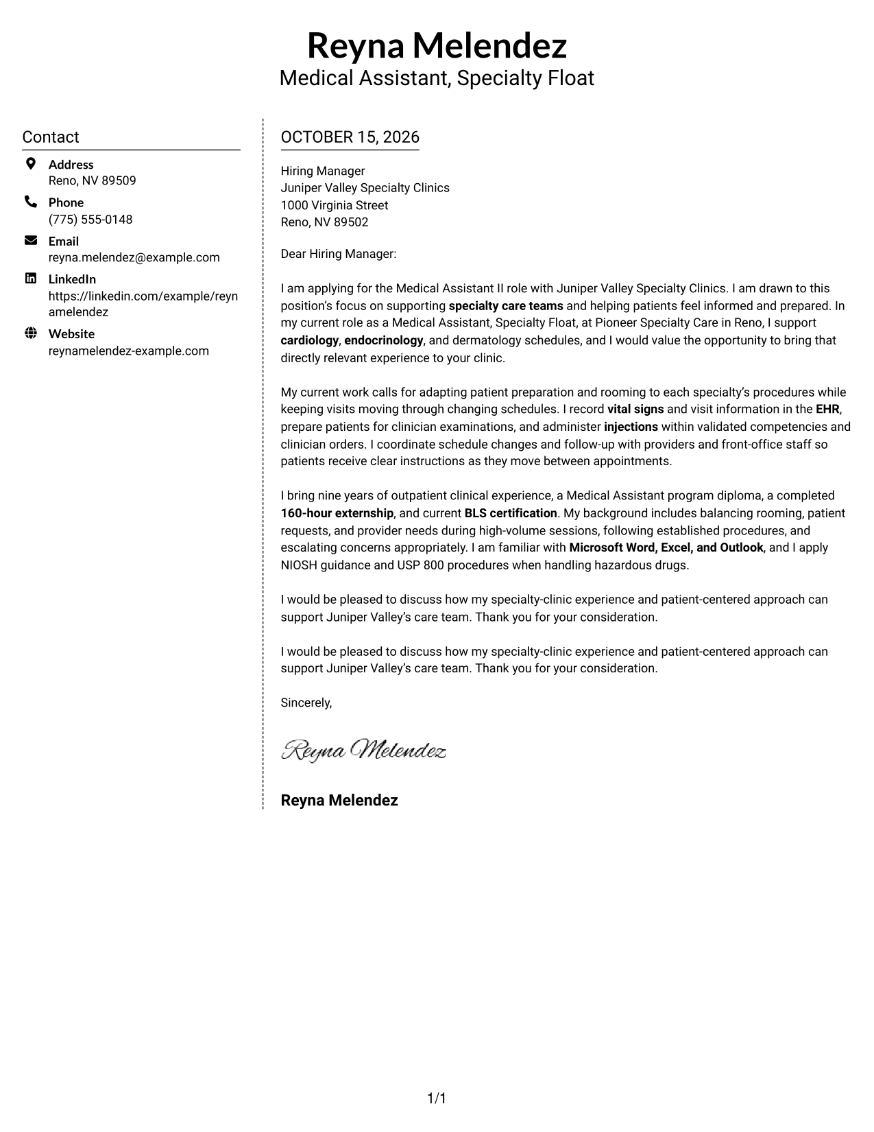 Cover letter example — page 1