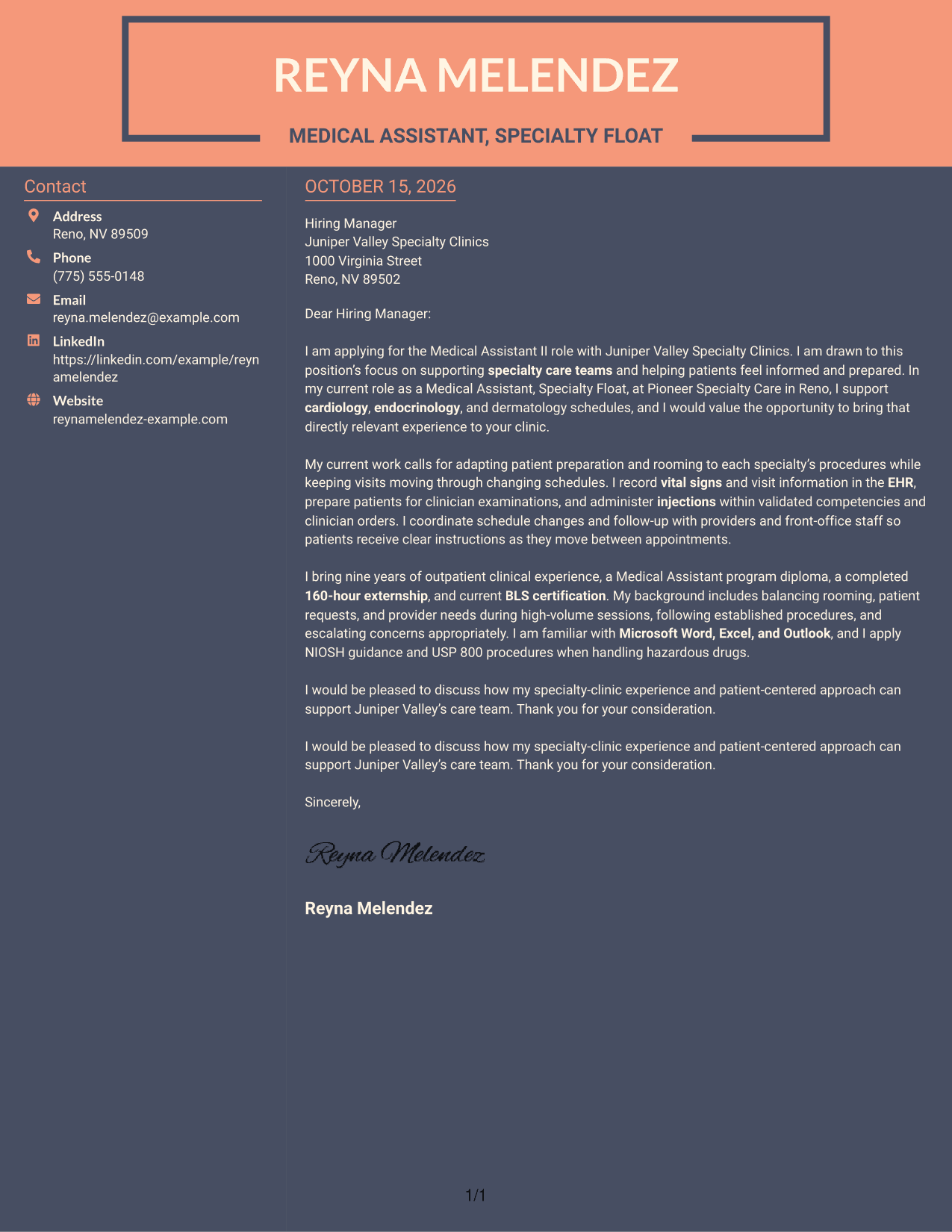 Cover letter example — page 1