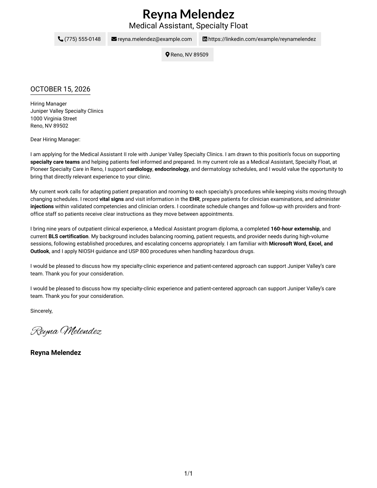 Cover letter example — page 1