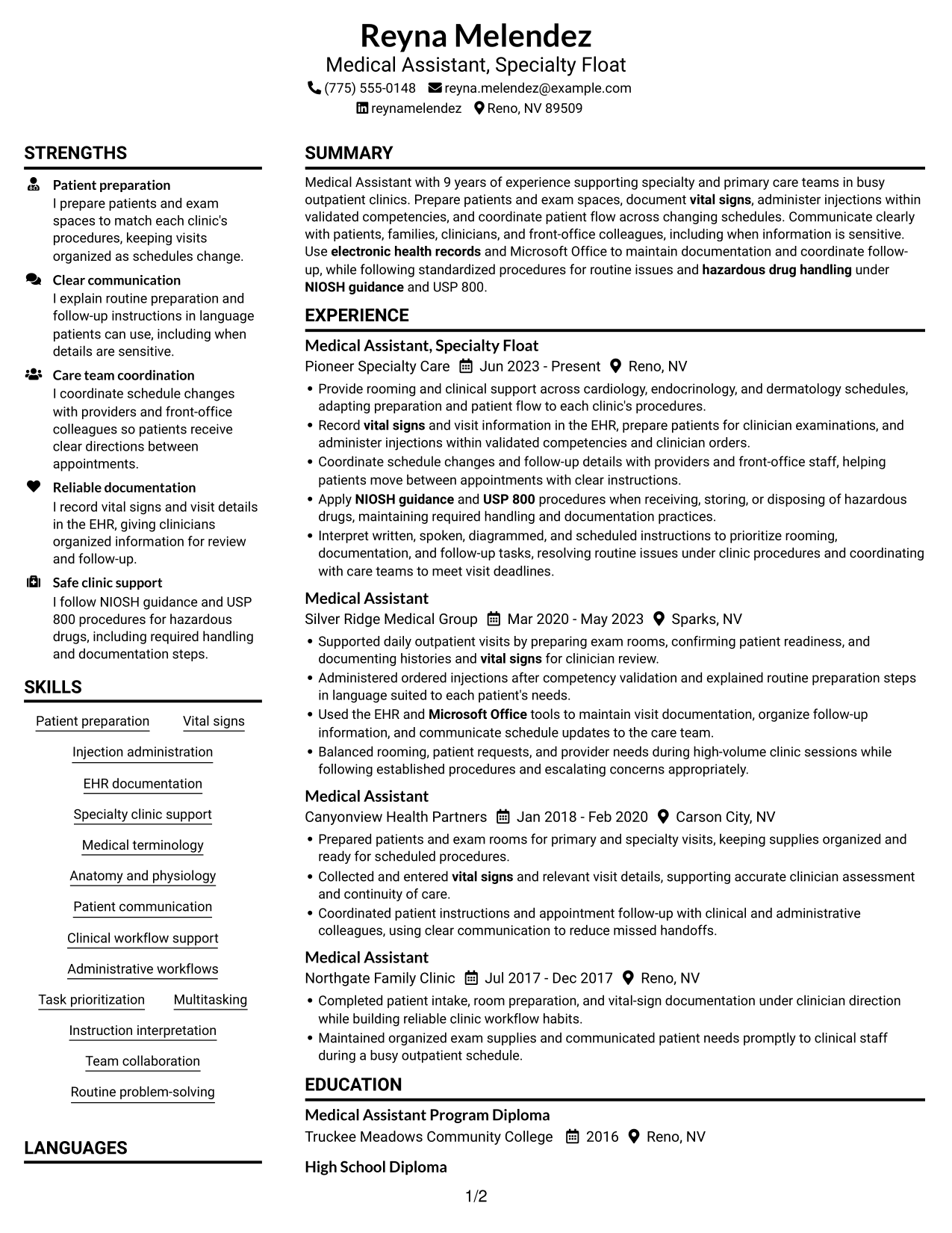 Resume example — page 1
