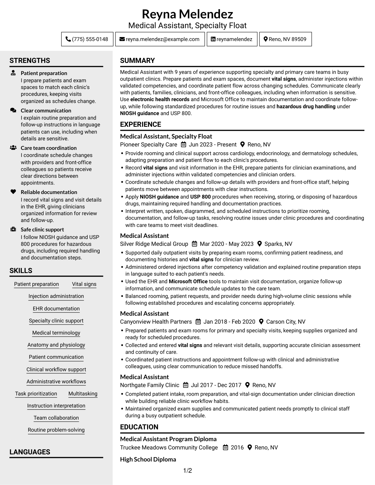Resume example — page 1
