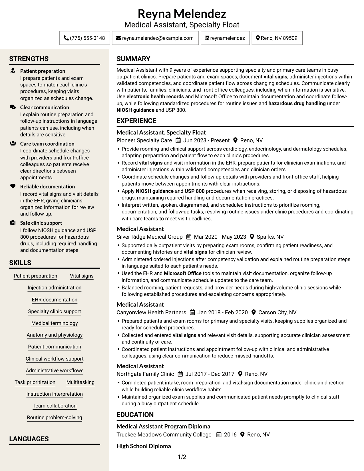 Resume example — page 1
