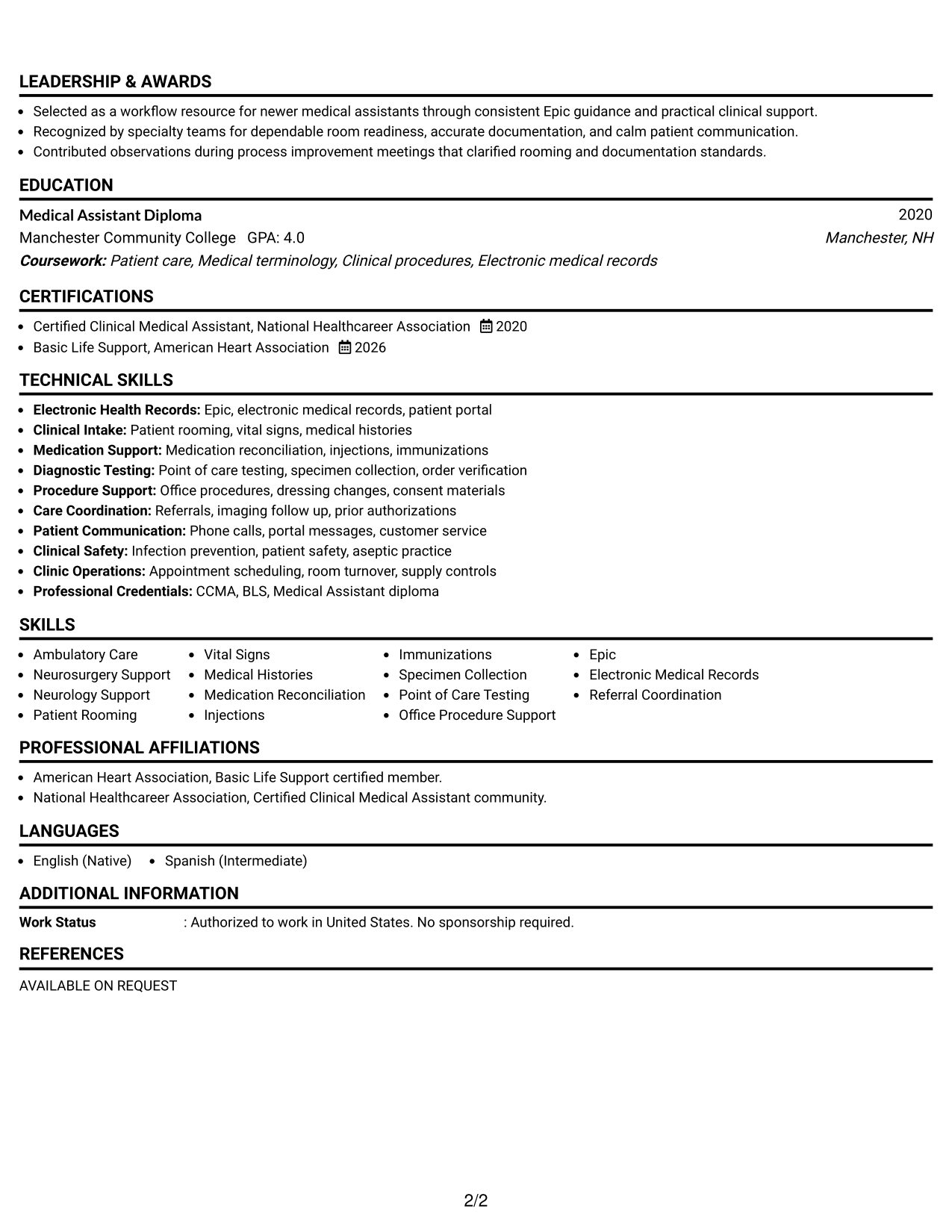 Resume Example Page 2