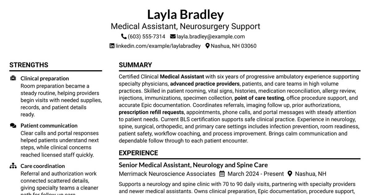 7 Medical Assistant - Neuro Surgery Resume Templates with Example