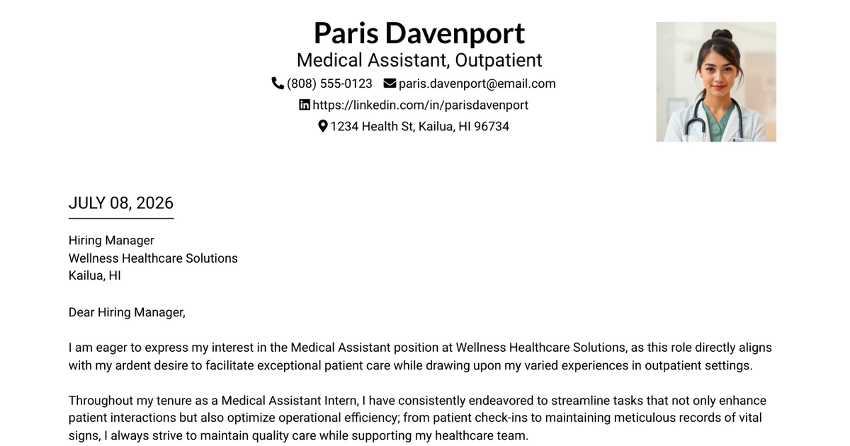 30+ Medical Assistant, Outpatient Cover Letter Templates with Example 2026