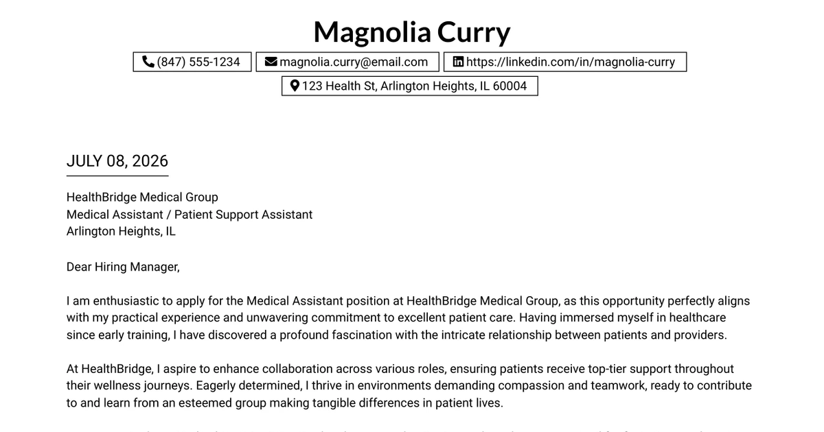 30+ Medical Assistant/Patient Support Assistant Cover Letter Templates with Example 2026