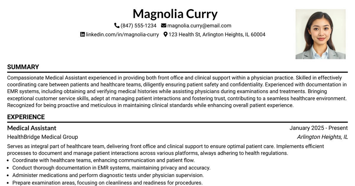 33 Medical Assistant/Patient Support Assistant Resume Templates with Example 2026 (ATS-Optimized)