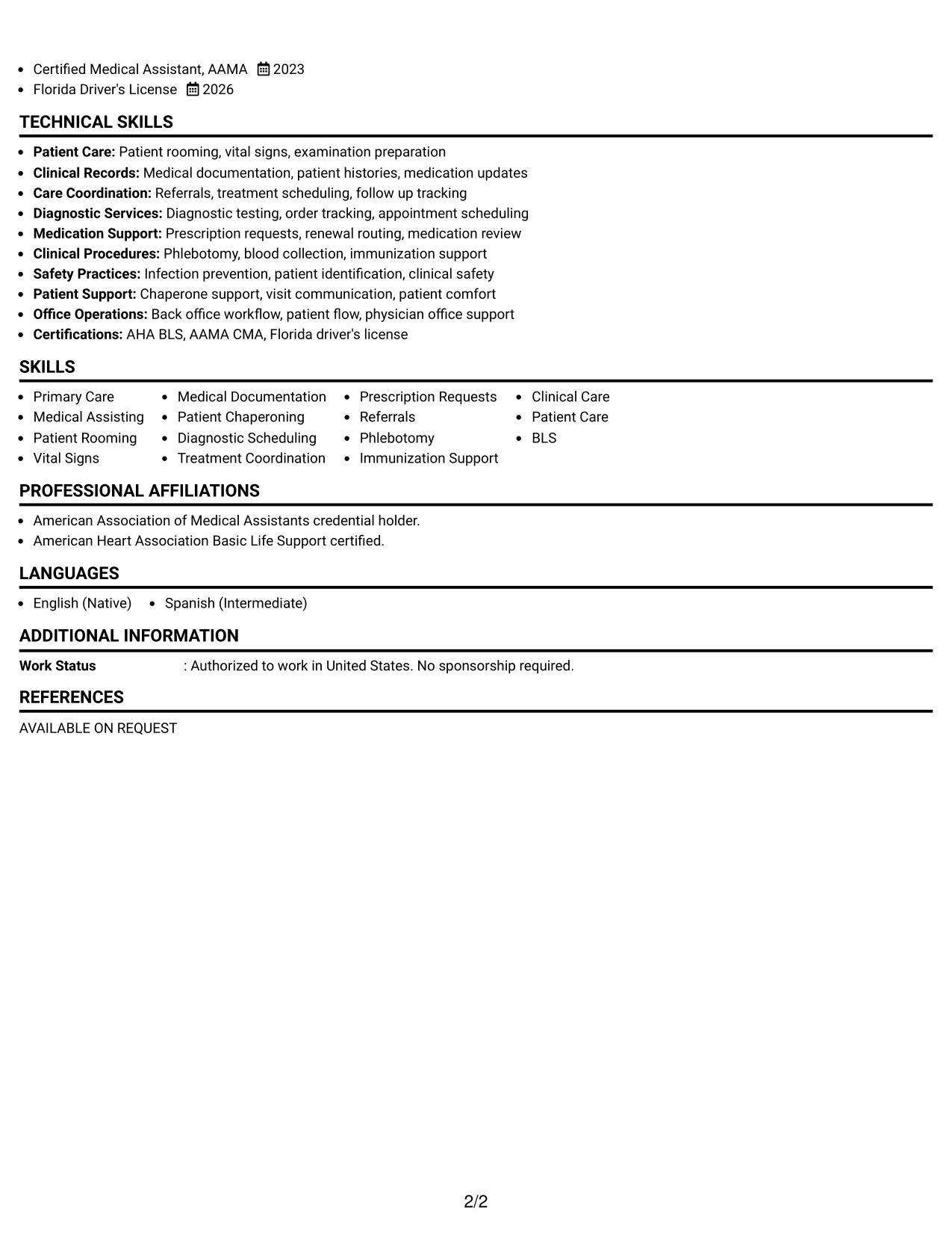 Resume Example Page 2