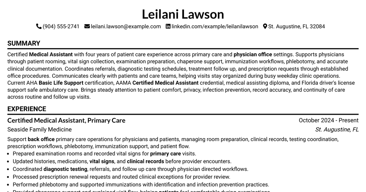 7 Medical Assistant - Primary Care Resume Templates with Example