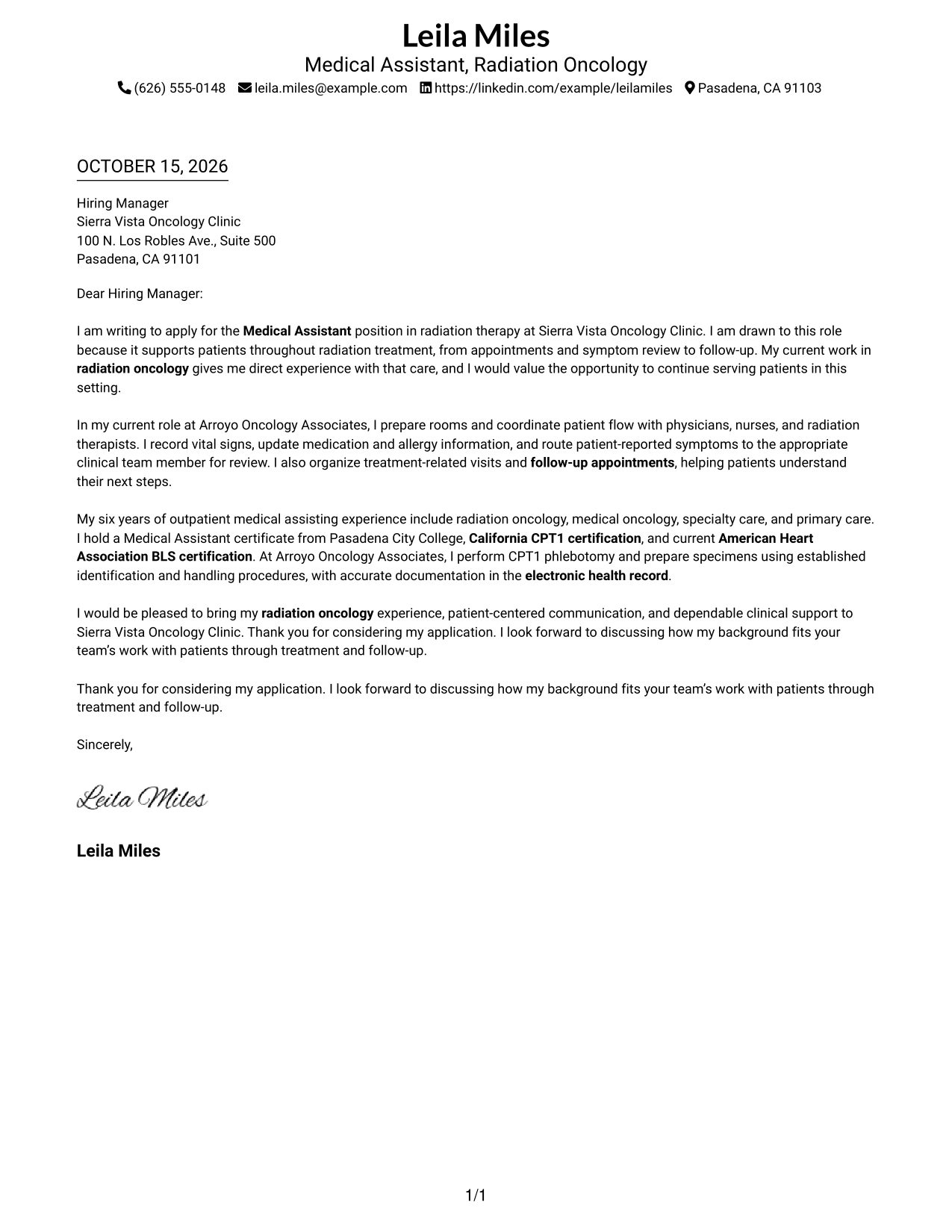 Cover letter example — page 1