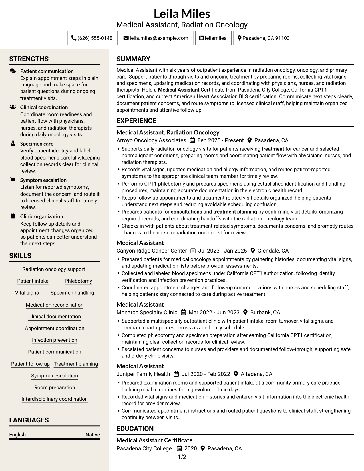 Resume example — page 1