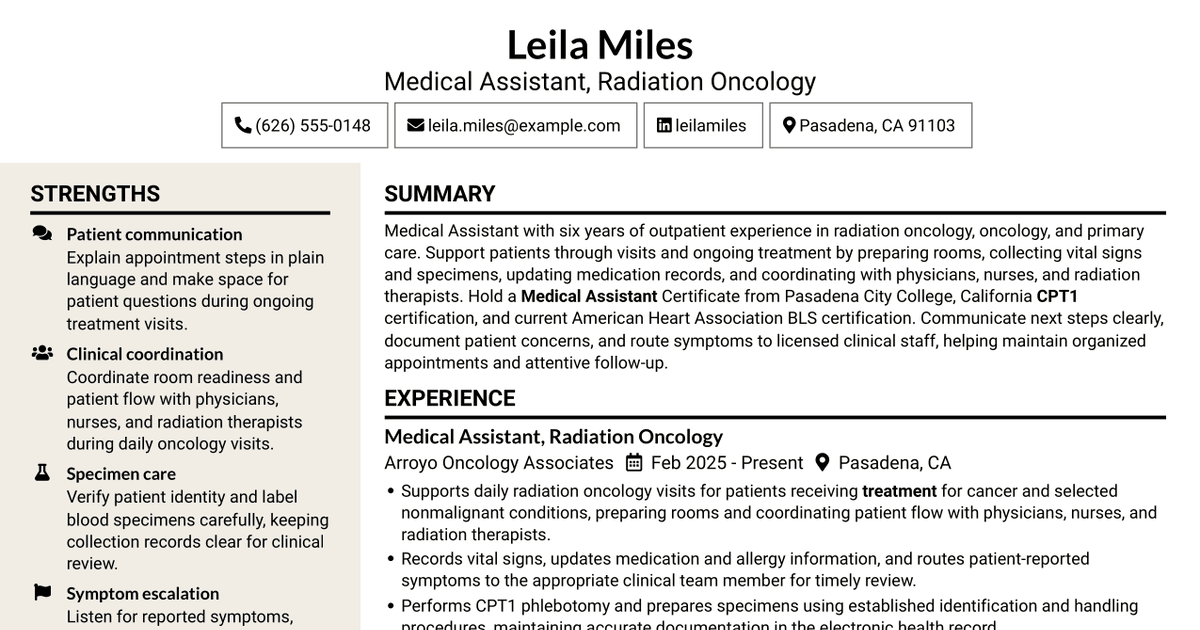 7 Medical Assistant - Radiation Therapy Resume Templates with Example