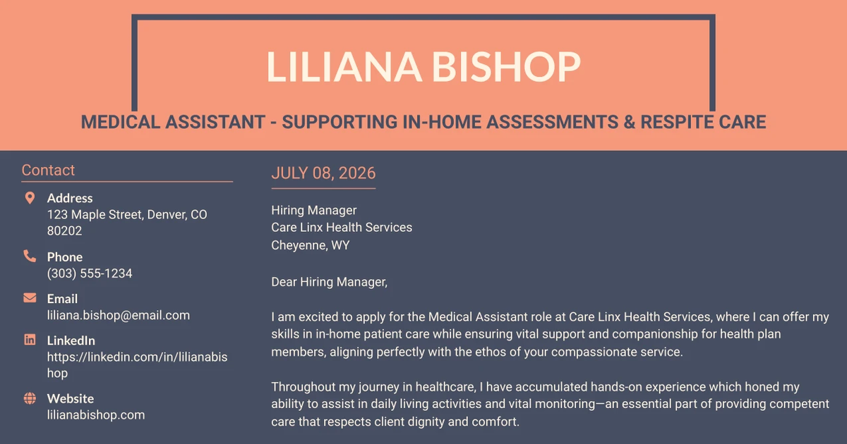 30+ Medical Assistant - Supporting In-Home Assessments & Respite Care Cover Letter Templates with Example 2026