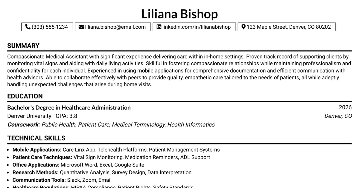 33 Medical Assistant - Supporting In-Home Assessments & Respite Care Resume Templates with Example 2026 (ATS-Optimized)