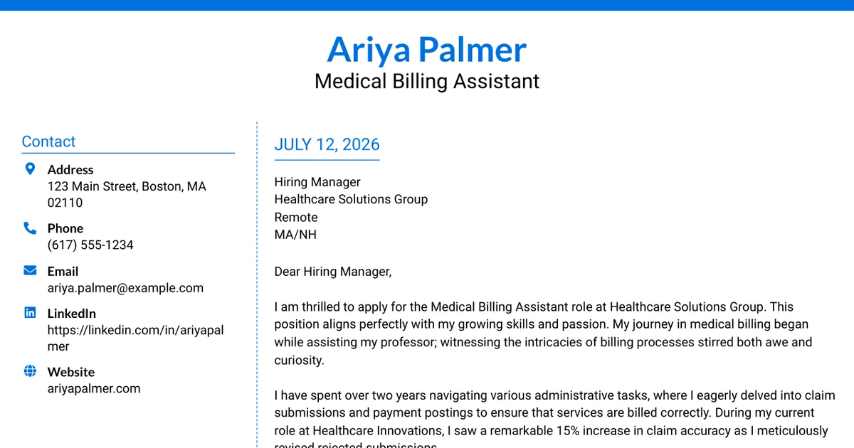 30+ Medical Billing Assistant Cover Letter Templates with Example 2026