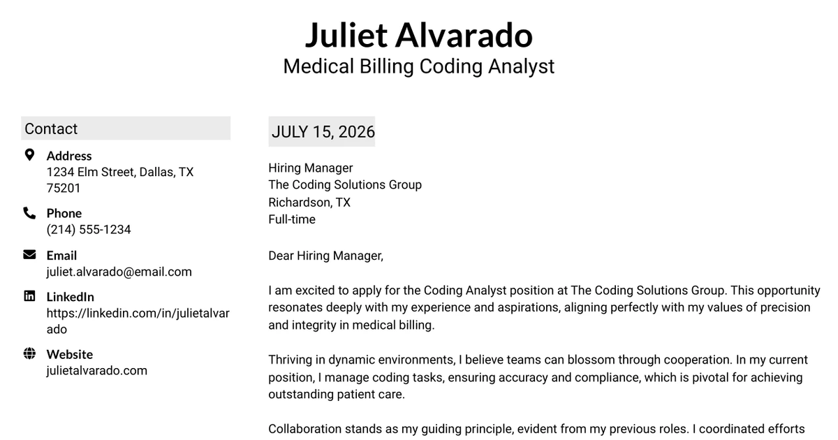 30+ Medical Billing Coding Analyst Cover Letter Templates with Example 2026
