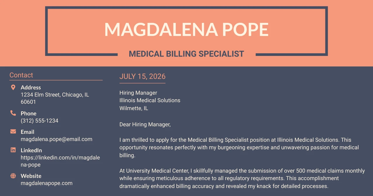 30+ Medical Billing Specialist Cover Letter Templates with Example 2026