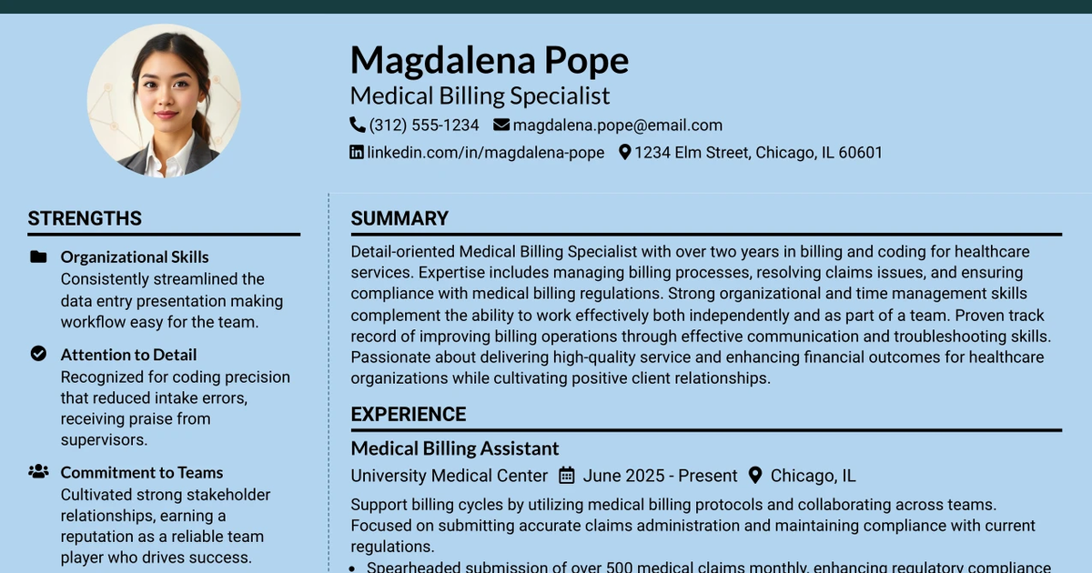 33 Medical Billing Specialist Resume Templates with Example 2026 (ATS-Optimized)
